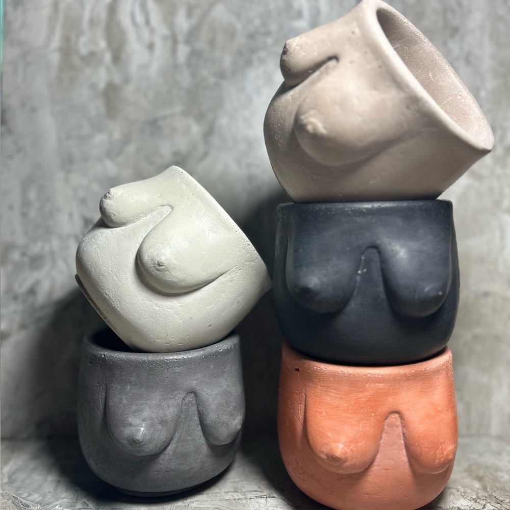 Planters for plant lovers “Boobie” hand poured with concrete 3.8 x 4 inches